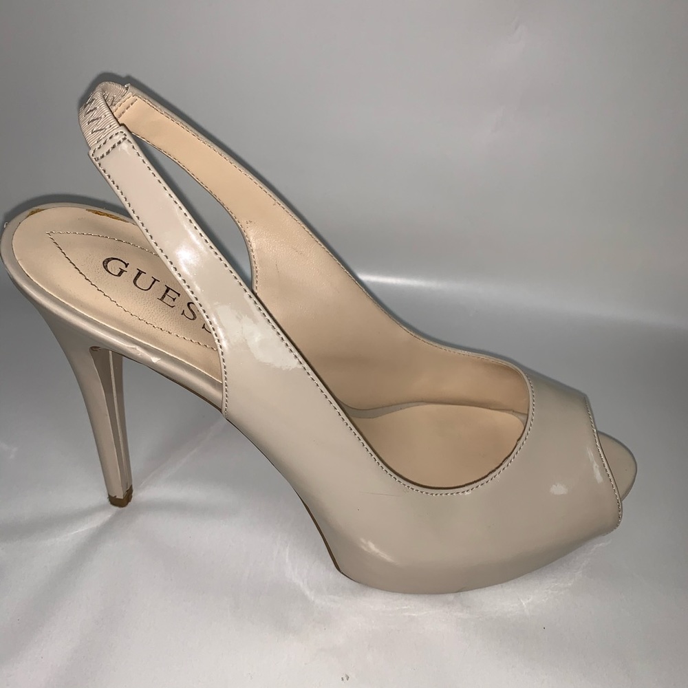 GUESS Nude Patent Sling Back Open Toe Pumps 9M